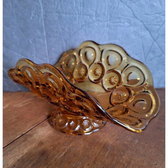 Vintage L. E. Smith Moon and Stars Amber Glass Banana Footed Fruit Basket Dish - Picture 1 of 13
